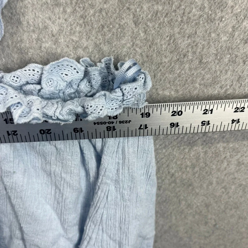 Free‎ People Chambray Tank Top Women L Light Blue Eyelet Ruffle Tie Hem NWT
